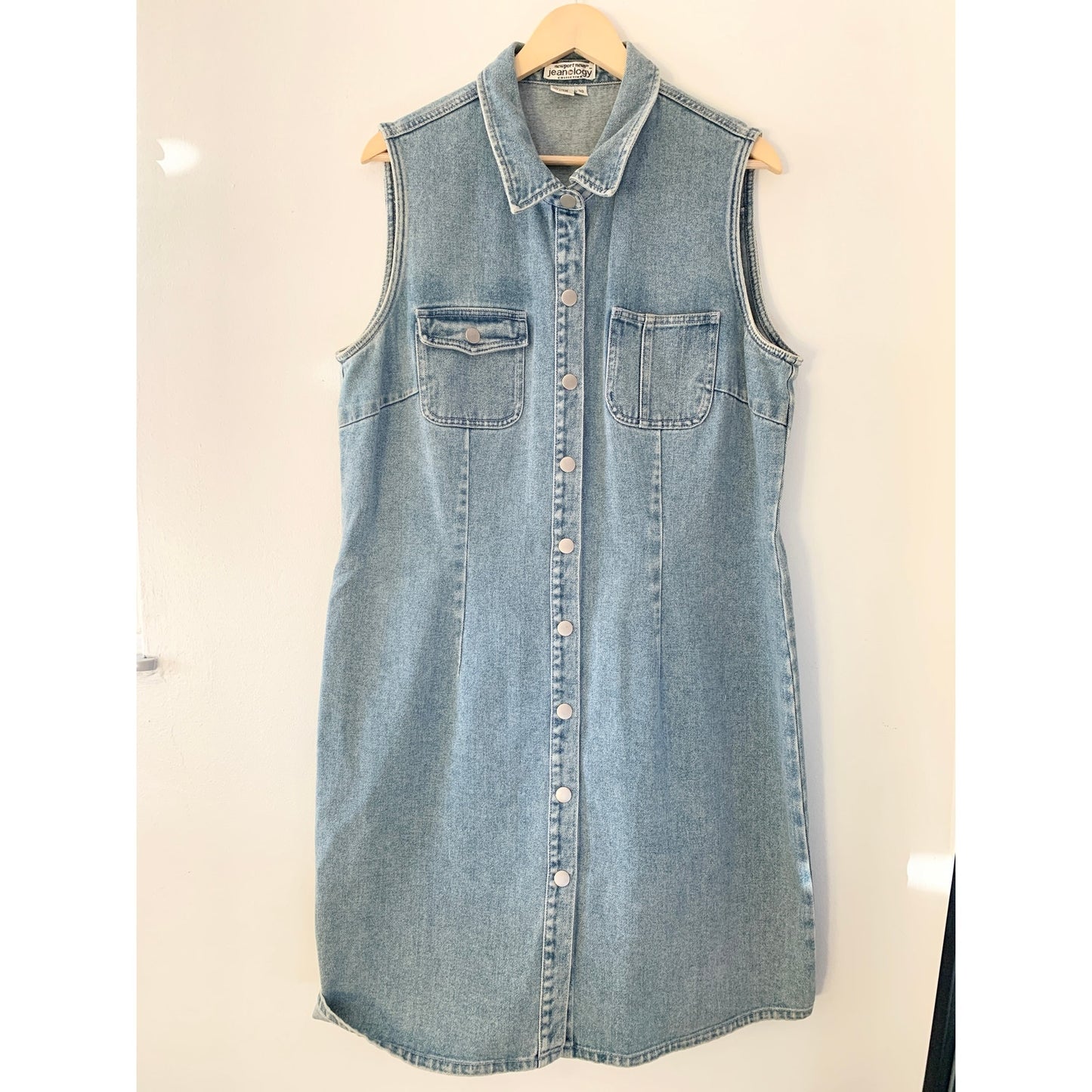 Newport News Jeanology Vintage Denim Button Down Dress Y2K 90s