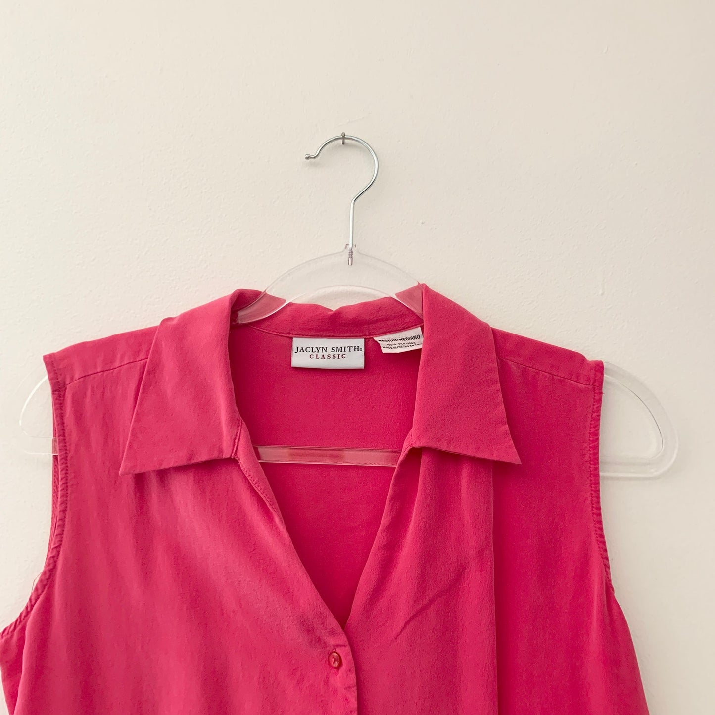 Jaclyn Smith Classic Hot Pink Sleeveless Collared Blouse Silk Medium