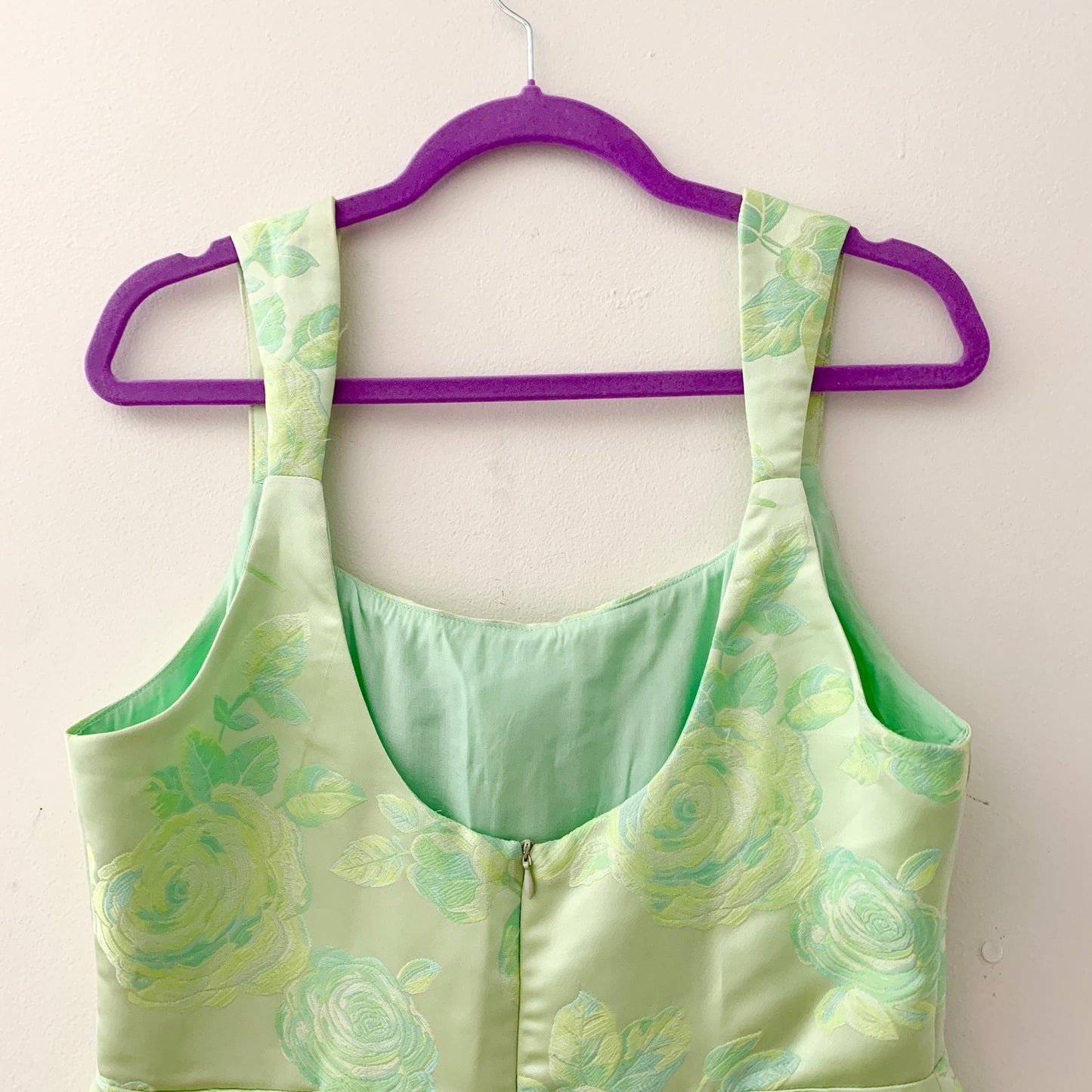 Lulu's Brighter Side Green Floral Satin Jacquard Mini Dress Large