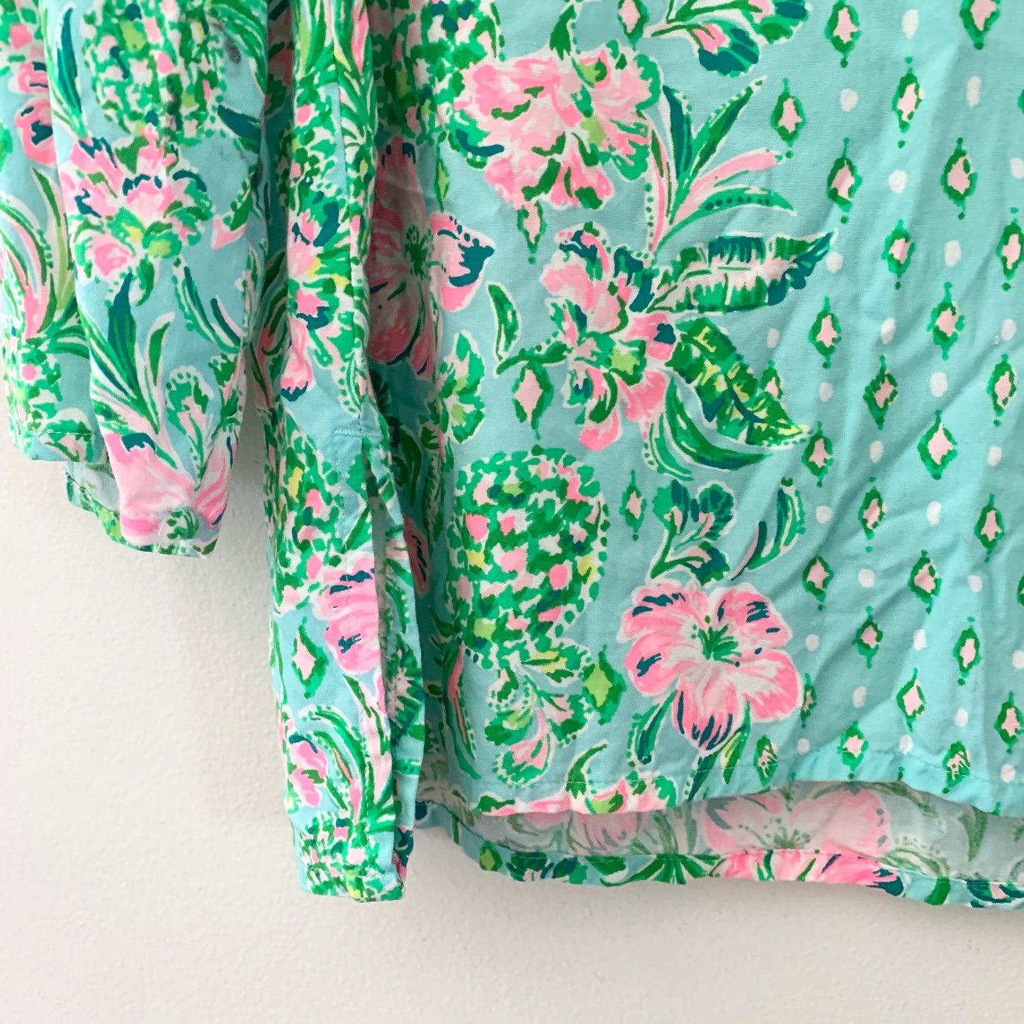 Lilly Pulitzer Luna Bay Tunic Top Shirt Green pink Medium