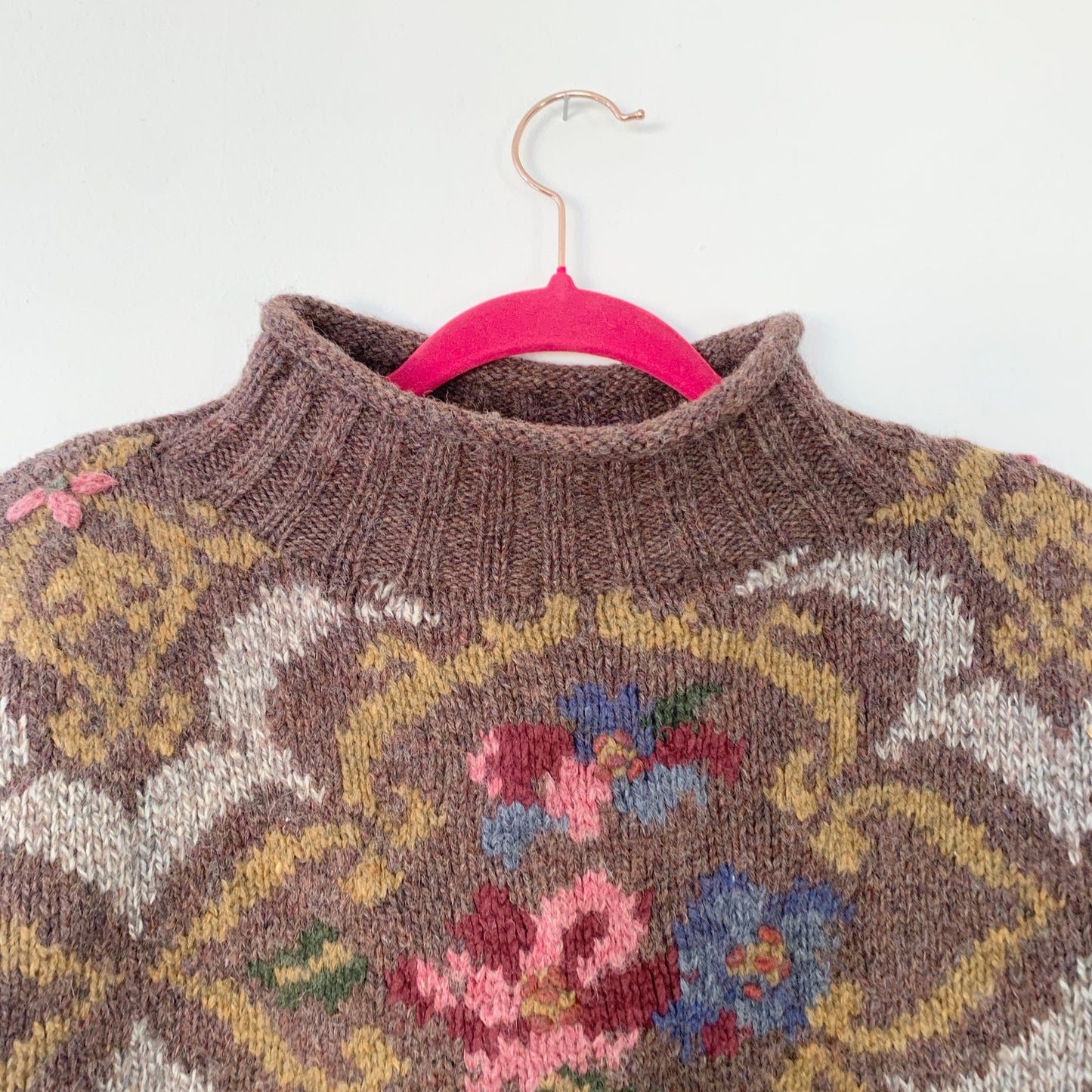 Express Vintage Brown Chunky Hand Knit Wool Mock Neck Sweater Small