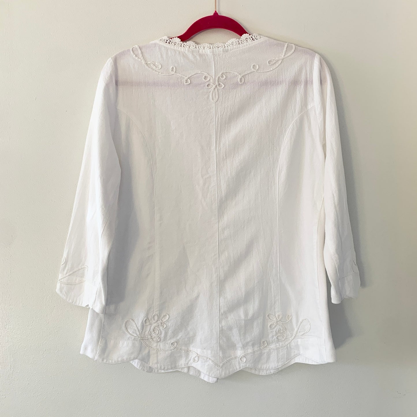 Soft Surroundings White Embroidered Boho Blouse Shirt Cotton Top Medium
