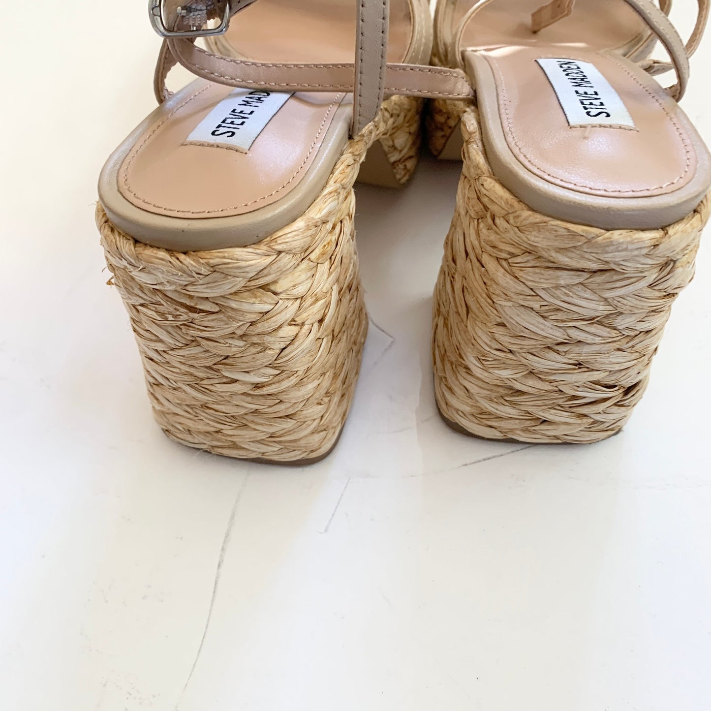 Steve Madden Women's Belise Heeled Wicker Straw Platform Y2K Strappy Sandal 7.5
