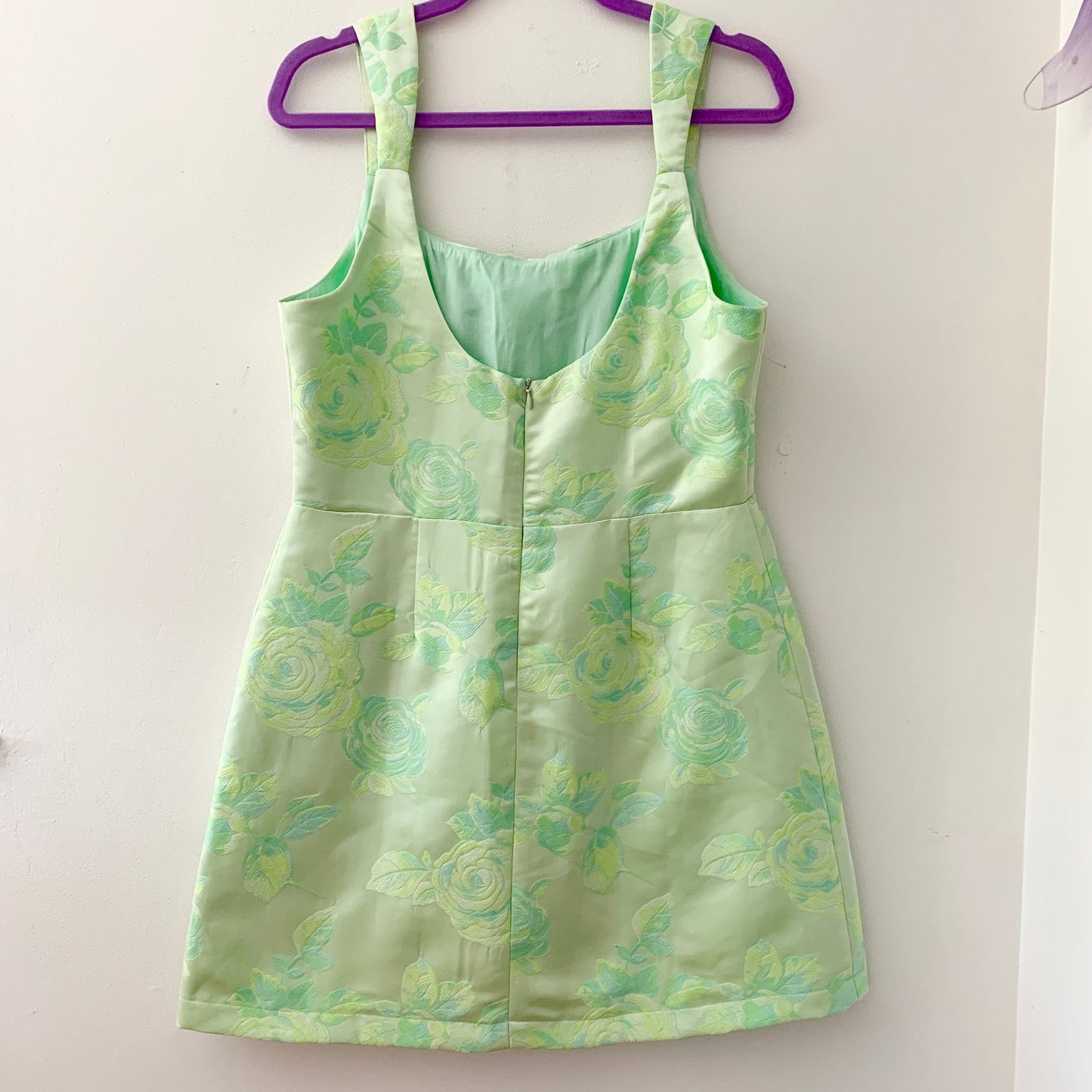 Lulu's Brighter Side Green Floral Satin Jacquard Mini Dress Large