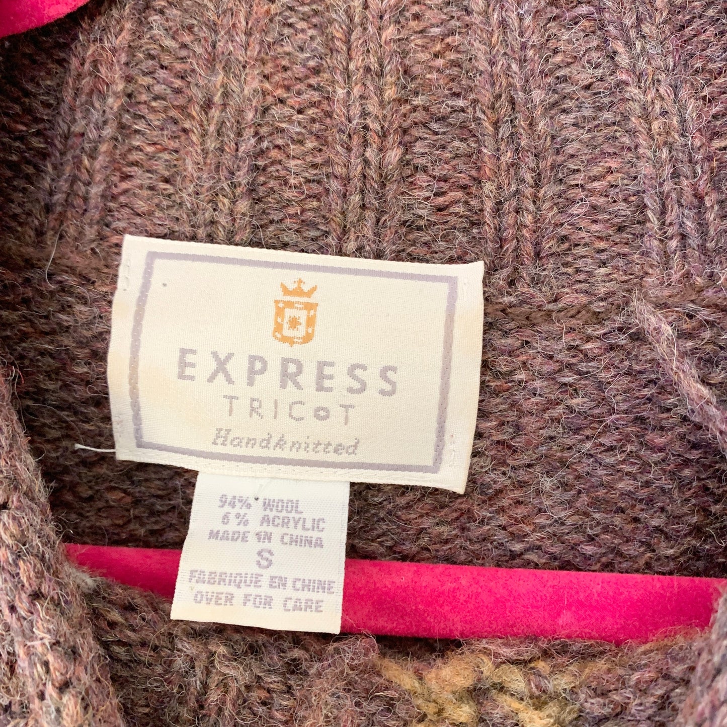 Express Vintage Brown Chunky Hand Knit Wool Mock Neck Sweater Small