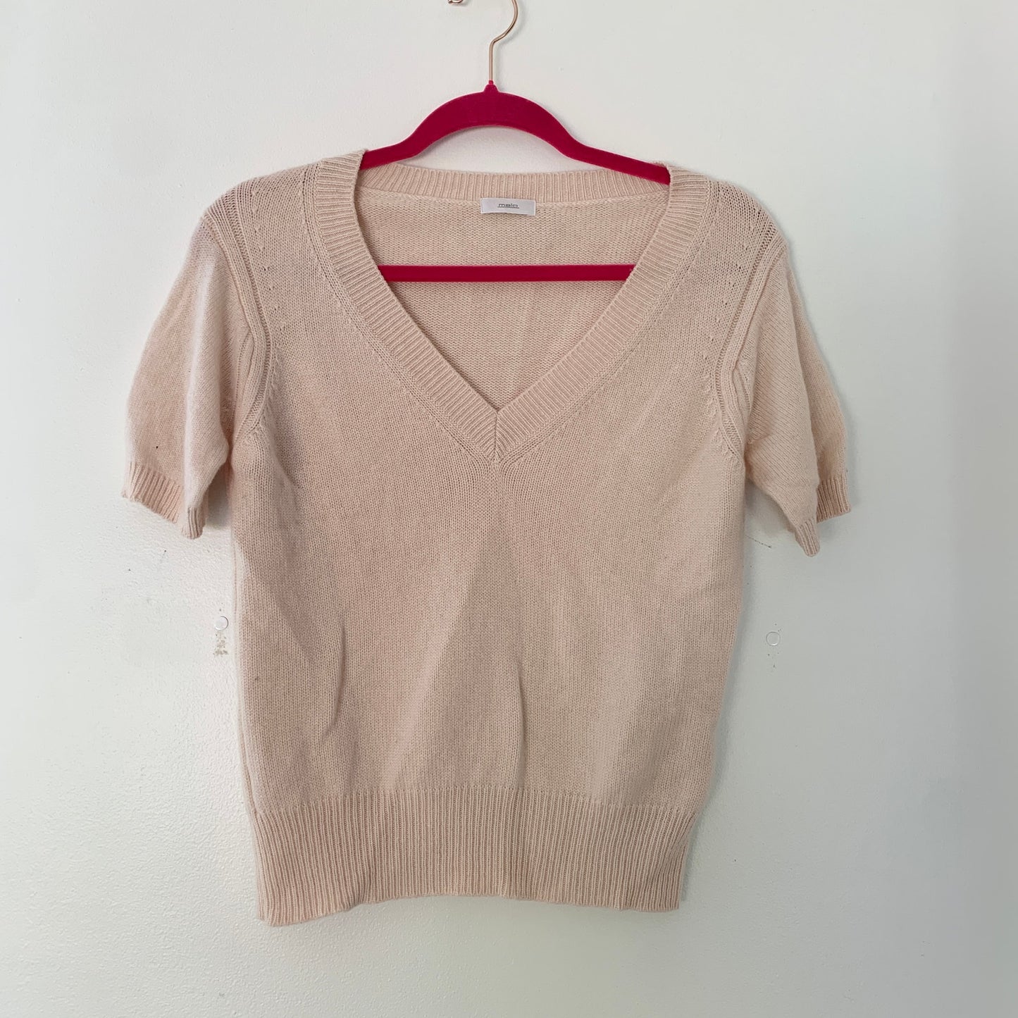 Malo Cashmere Cream Pullover Knit Italy V-Neck Sweater Shirt Size 44 Medium