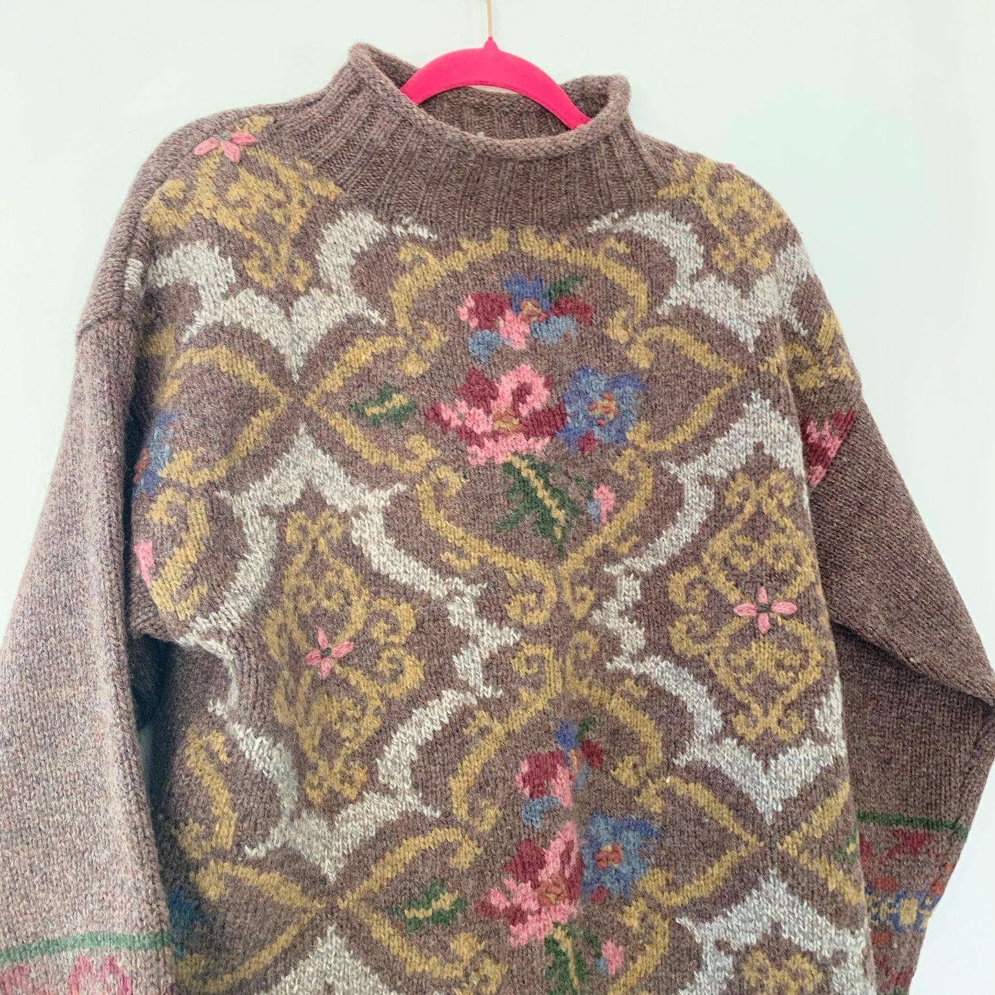 Express Vintage Brown Chunky Hand Knit Wool Mock Neck Sweater Small