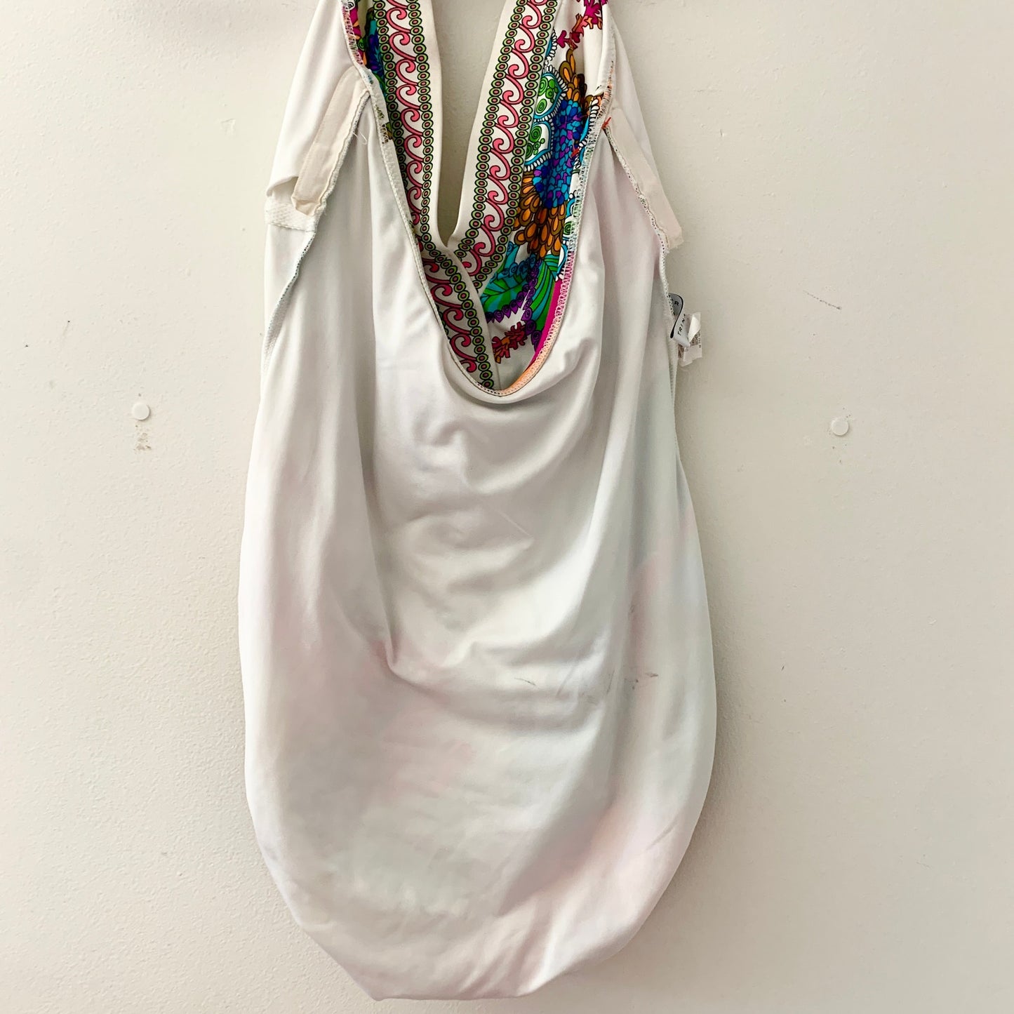 Trina Turk Meilani One Piece Plunge Neck Halter Floral Swimsuit White Green 8