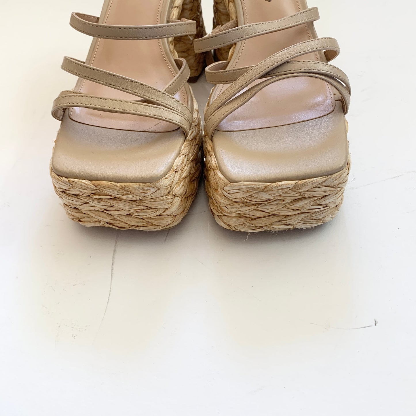Steve Madden Women's Belise Heeled Wicker Straw Platform Y2K Strappy Sandal 7.5
