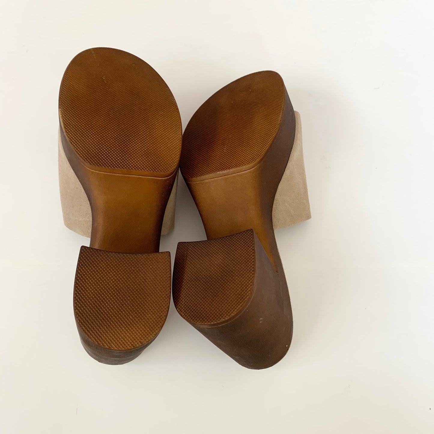 BioNatura Suede Italian Taupe Mule Clog Sandals 39 /8 Platform Heel