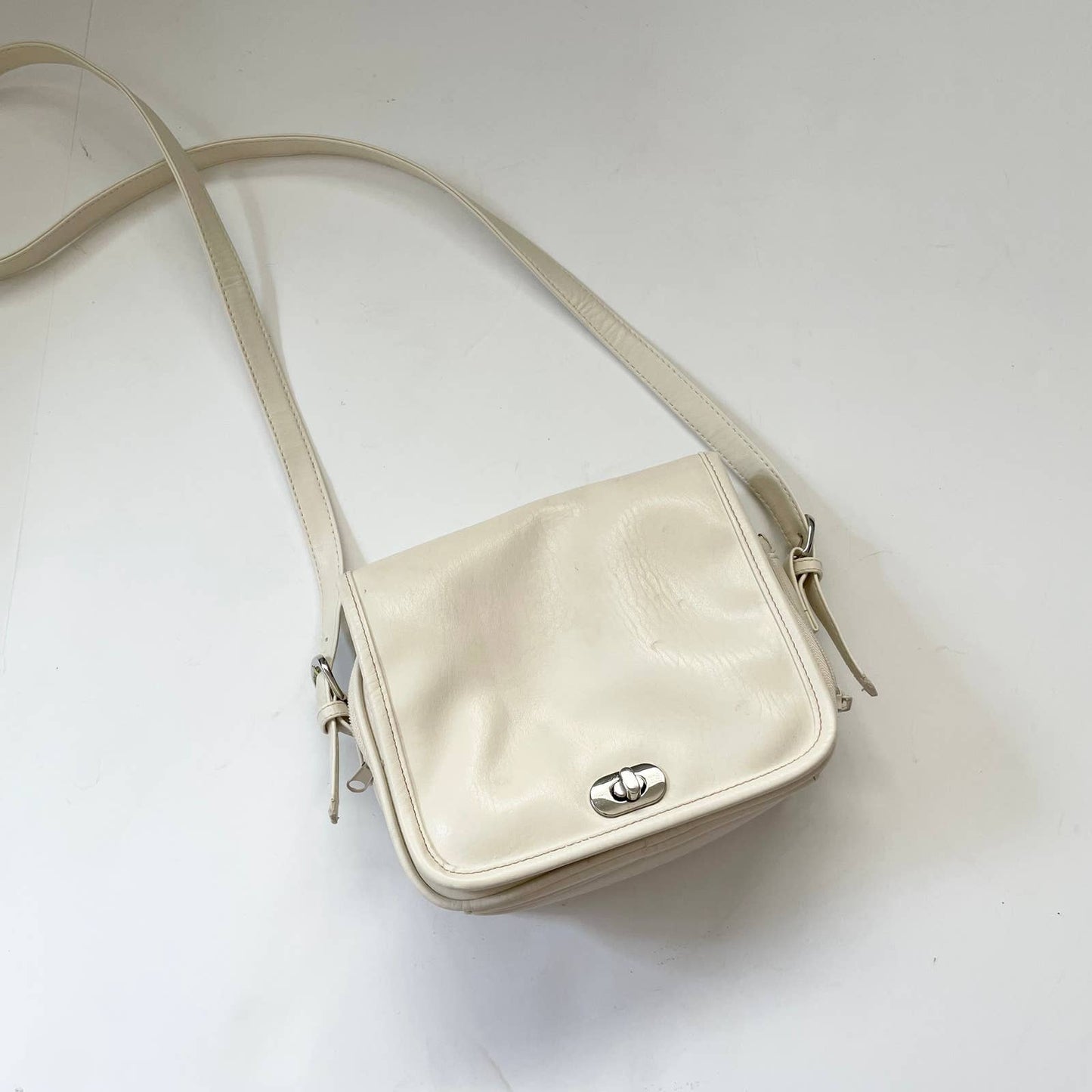 White Faux Leather Crossbody Purse Coach Inspired