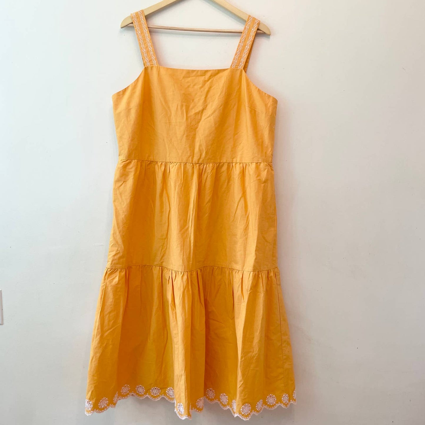 J. Crew Factory Orange Embroidered Scalloped Midi Dress AO052