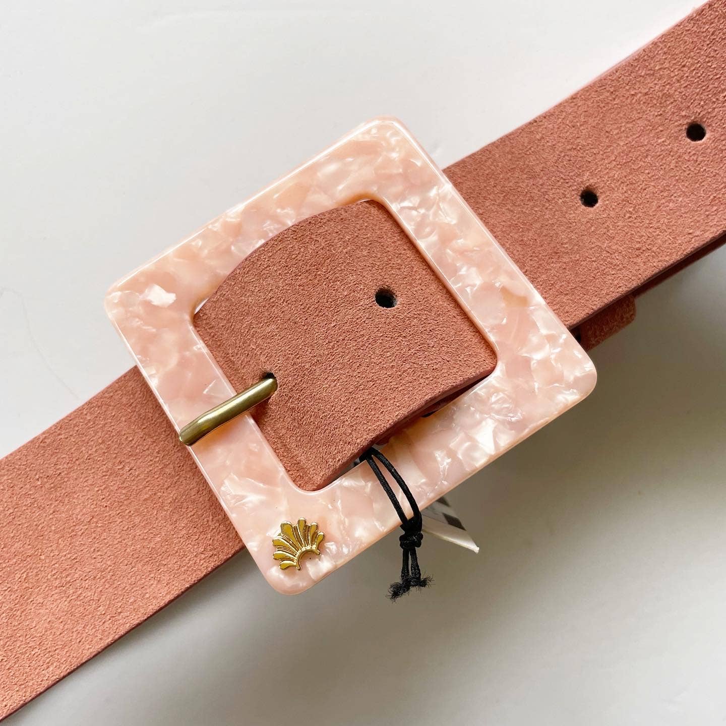 Lele Sadoughi Marble Buckle Suede Blush Pink Belt