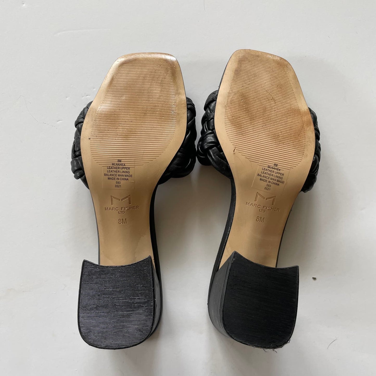 Marc Fisher Nahea Slide Black Braided Sandal Shoes Heels Size 8