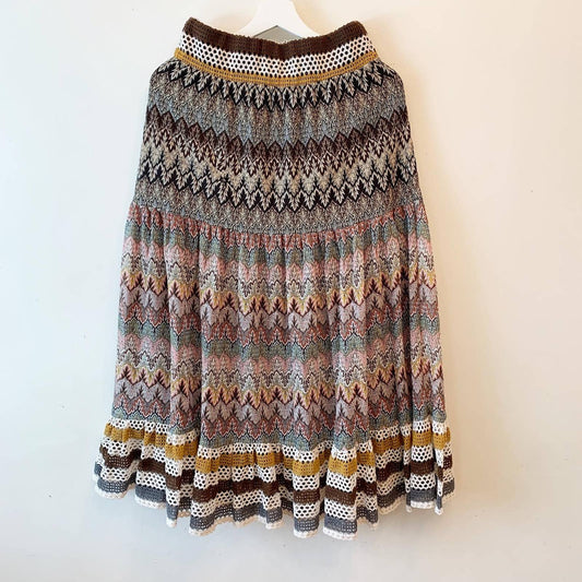 Lapis Boho Chevron Crochet Striped Maxi Skirt