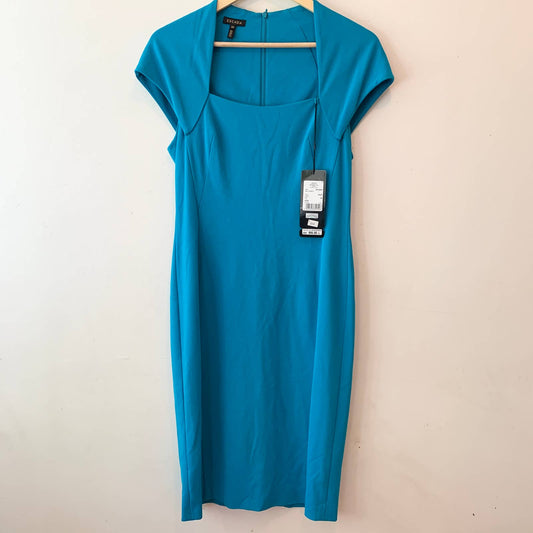 Escada Squareneck Knit Sheath Midi Dress Lagoon Blue 5012657 Size 38
