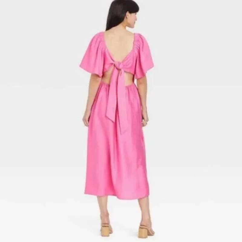 A New Day Target Flutter Sleeve Open Back Tie Pink Dress XS