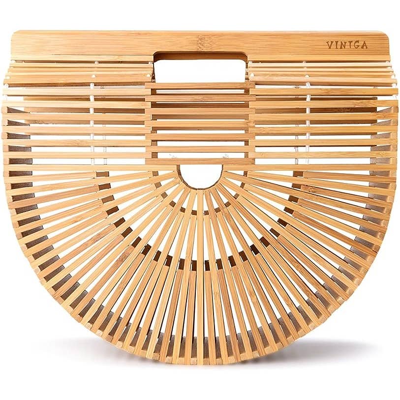 Vintaga Bamboo Basket Bag Purse with Scarf