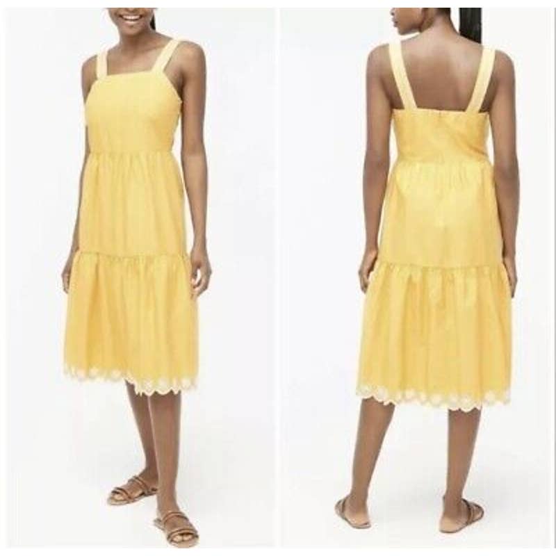 J. Crew Factory Orange Embroidered Scalloped Midi Dress AO052