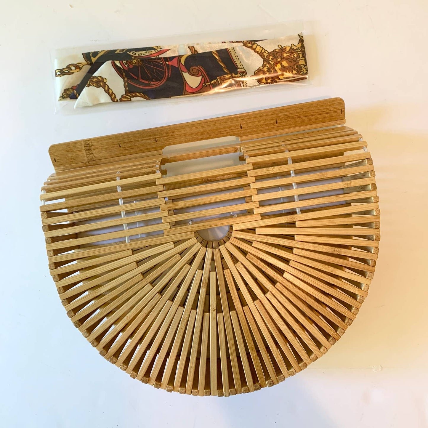 Vintaga Bamboo Basket Bag Purse with Scarf