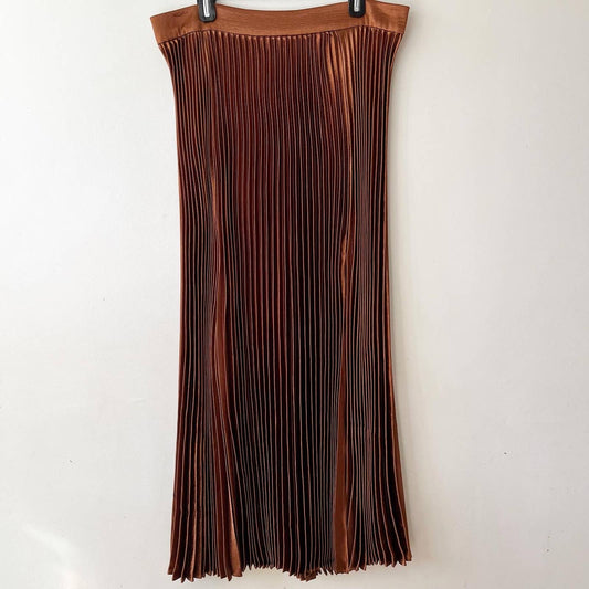 New York &  Company Metallic Brown Pleated Maxi Skirt
