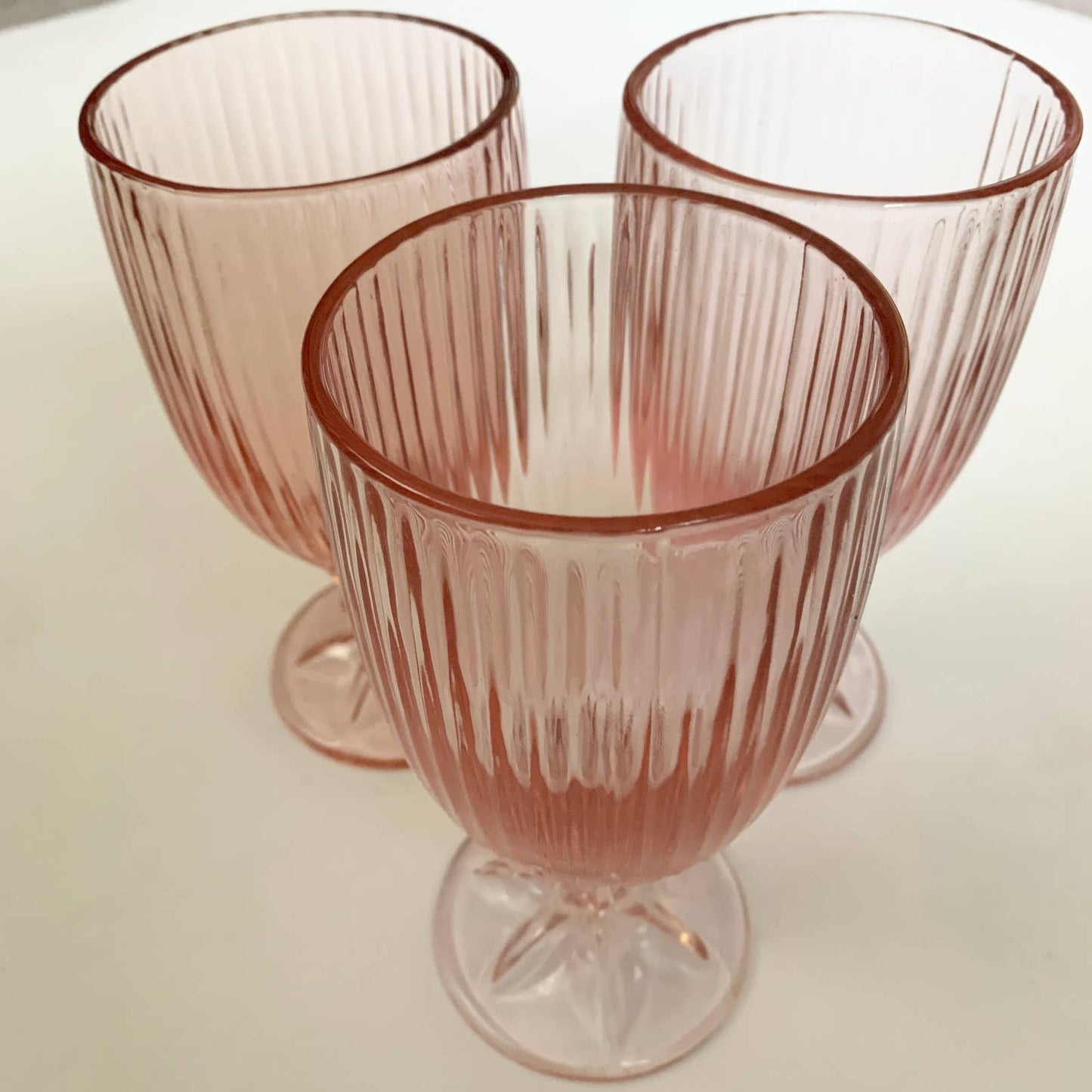 Vintage Pink Ribbed Footed Tumbler Wine Glass