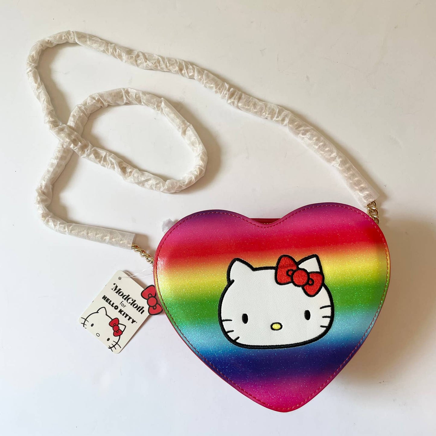 Modcloth Hello Kitty Rainbow Heart Chain Link Crossbody Purse