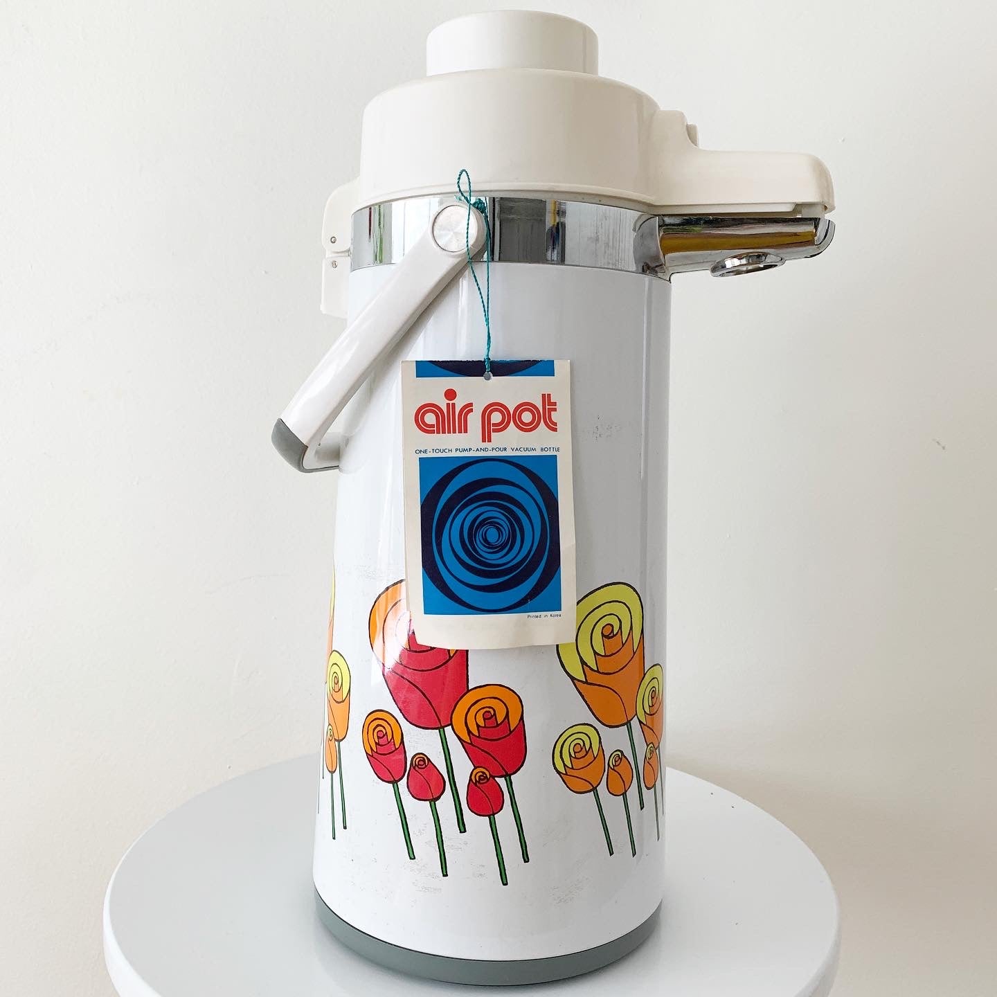 1970s Nobility Airpot Pump Vacuum Thermos // Floral Design 