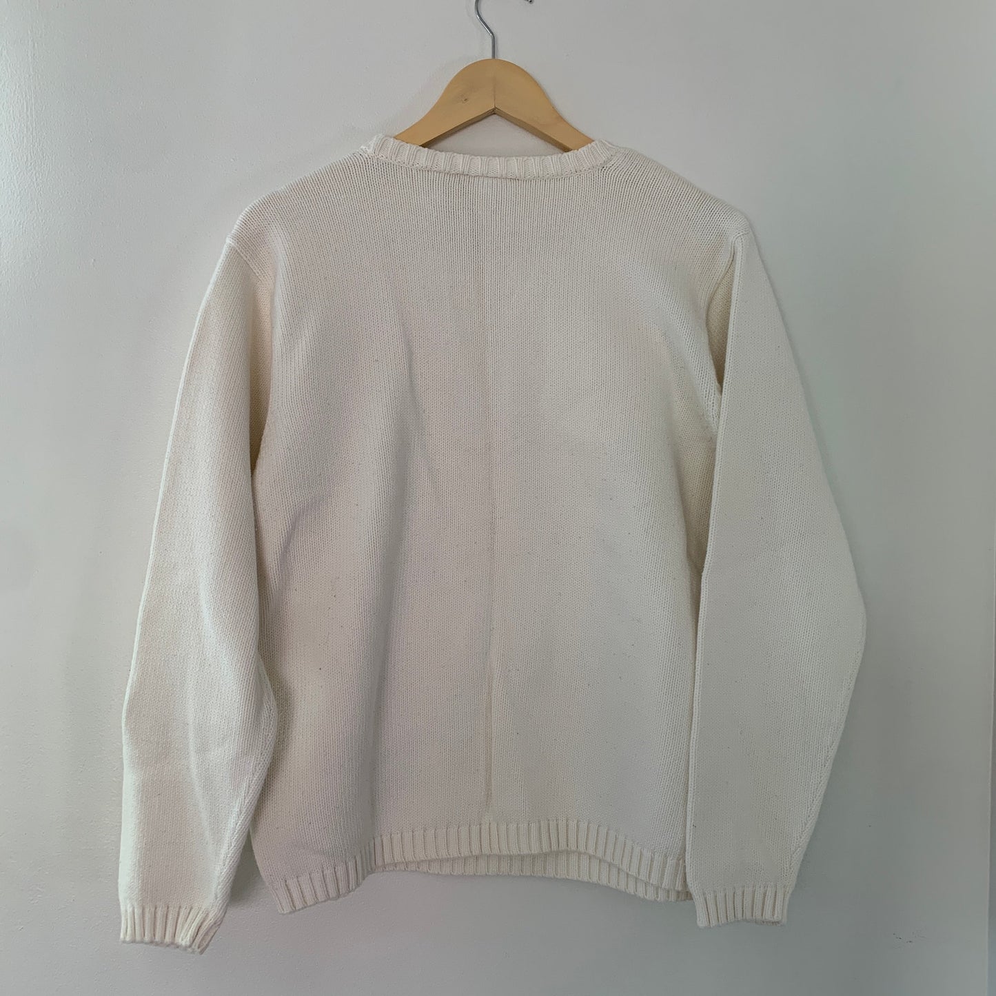 Nordstrom White Cream Cotton Knit Crewneck Sweater Size Large