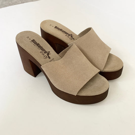 BioNatura Suede Italian Taupe Mule Clog Sandals 39 /8 Platform Heel