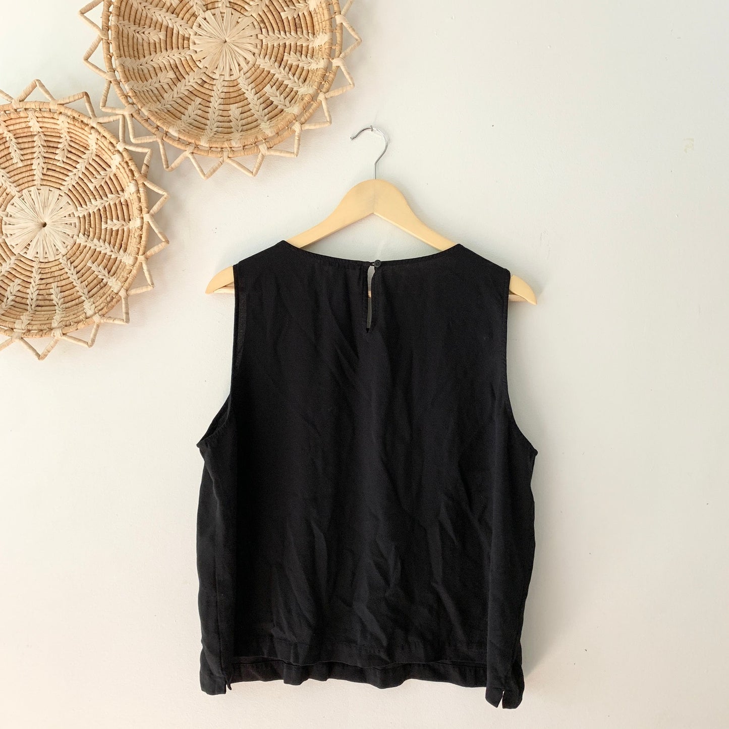 EILEEN FISHER Black Silk Sleeveless Tank Blouse Shirt XL