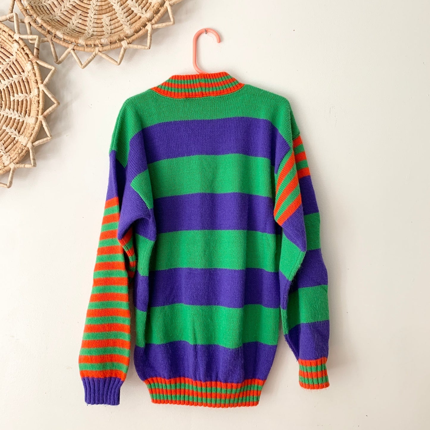 Knitwaves Vintage Purple Green Red Elephant Kids Knit Quirky Sweater 7-8