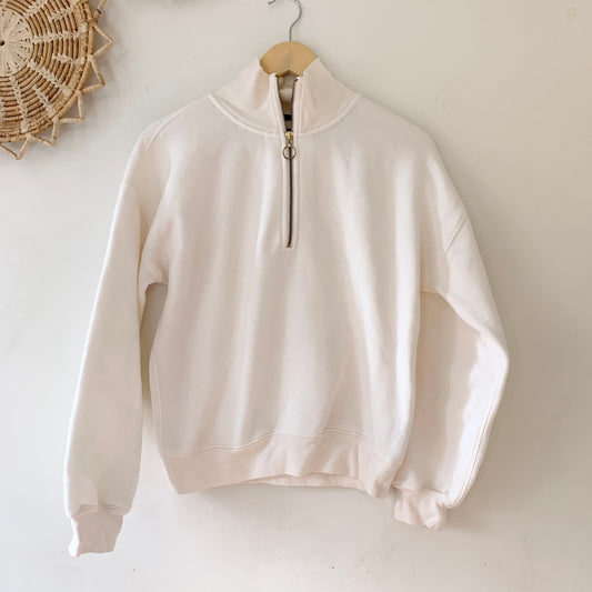 J. Crew Heritage Half Zip Fleece Sweater Cream Sweatshirt XS BP027