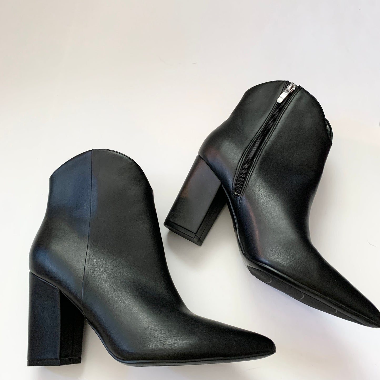 NINE WEST Ghost Black Pointed Toe Ankle Boot Bootie Block Shoes Heel 9