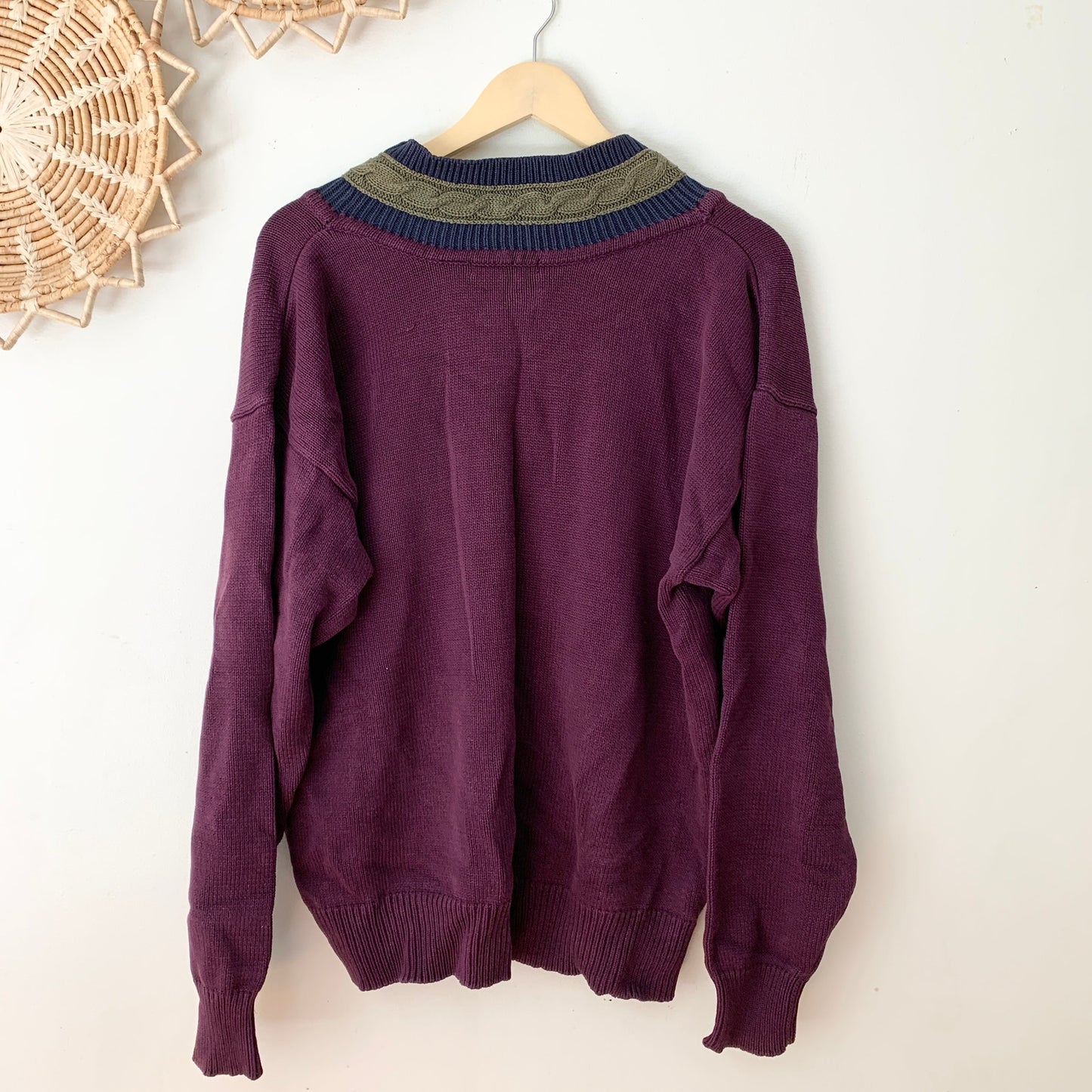 Claiborne Vintage 90s Maroon Wine Burgundy V Neck Cotton Sweater Medium