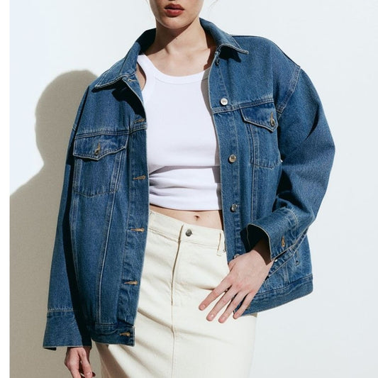 H&M DIVIDED Women's Blue Oversized Loose Denim Jean Jacket 4