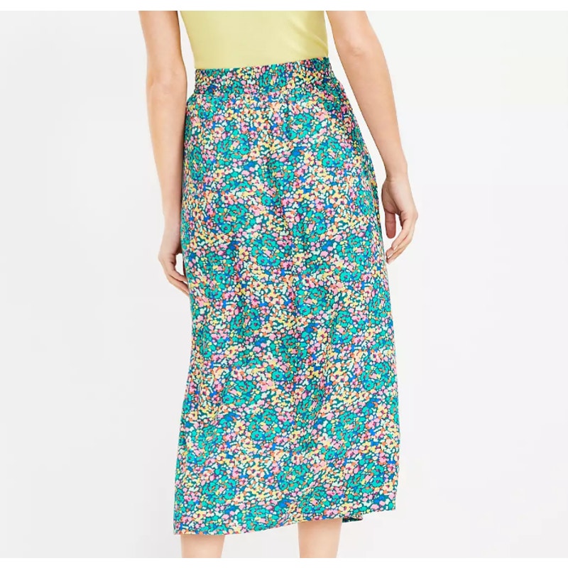 Loft Floral Button Pull On Midi Skirt Green Large Pink 590338