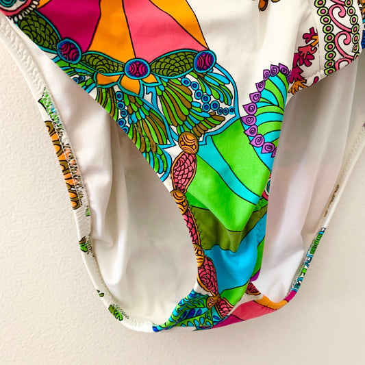 Trina Turk Meilani One Piece Plunge Neck Halter Floral Swimsuit White Green 8
