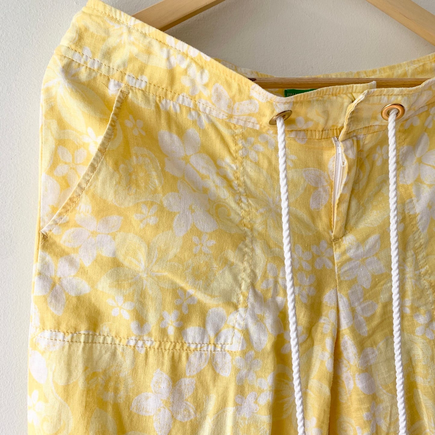 LILLY PULITZER Palm Beach Fit Linen Yellow Floral Wide Leg Pants 6