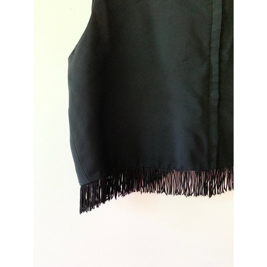 VINTAGE Fringe Cropped Tank Black Blouse Medium