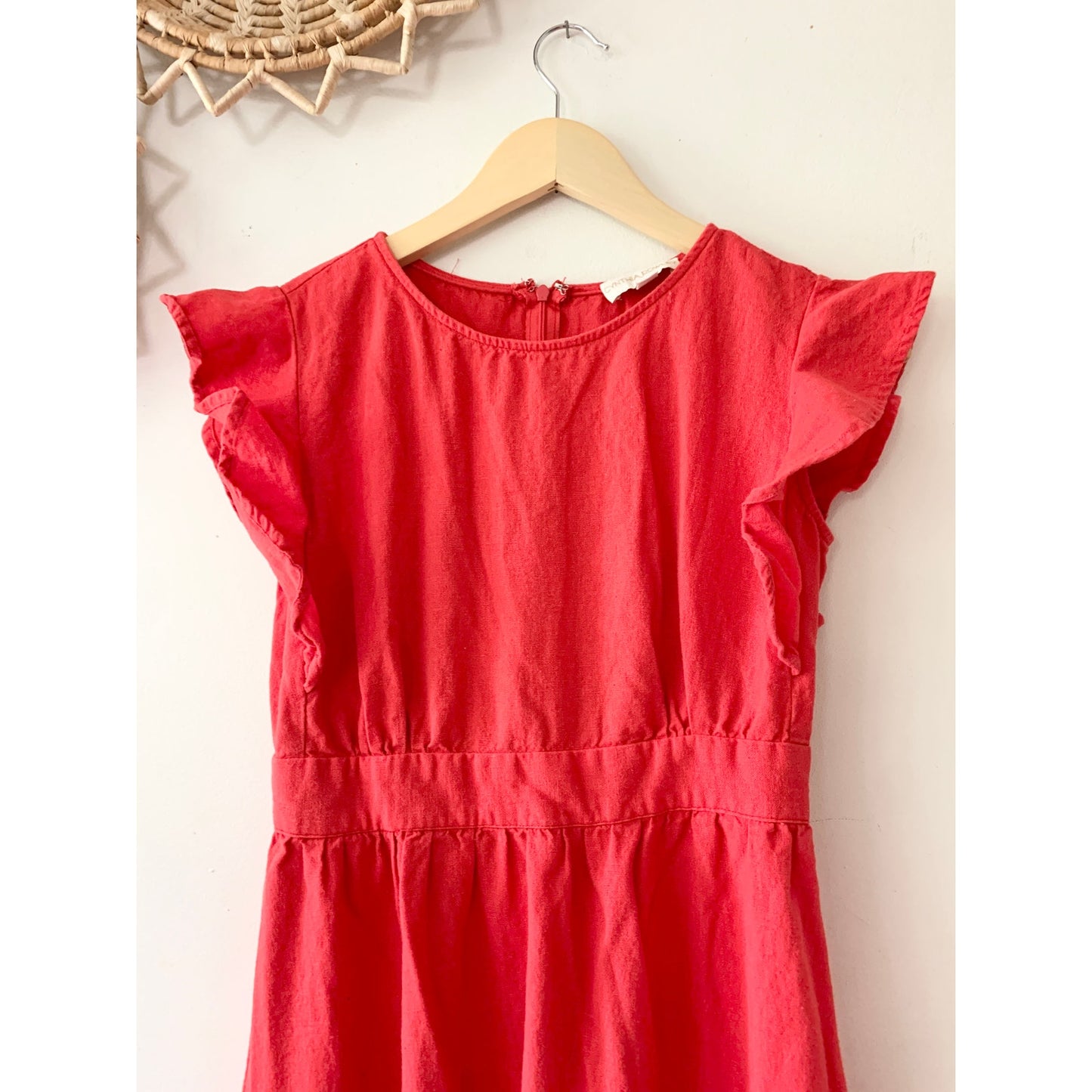 CYNTHIA ROWLEY Red Linen Ruffle Sleeve Maxi Dress XS