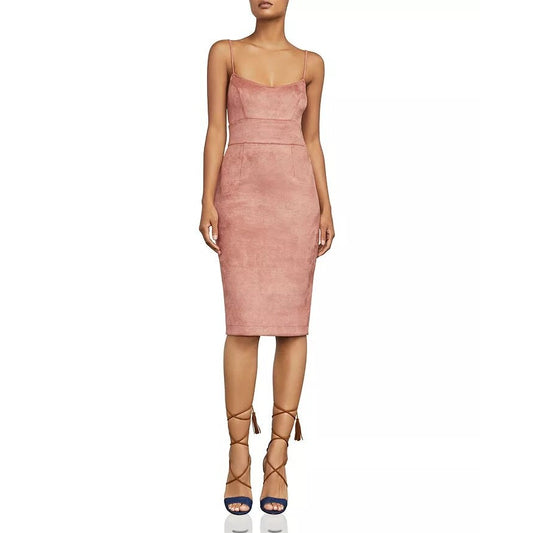 BCBG MAXAZRIA Alese Faux Suede Body Con Sheath Dress Rosedawn Pink Small New