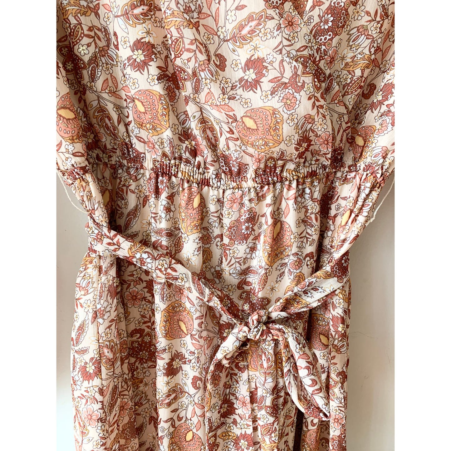 VERSONA Paisley Tan Gold Floral Jumpsuit Small
