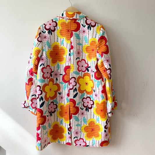 HARVE Benard Holtzman Retro Yellow Orange Flower Print Quilted Jacket Size 12
