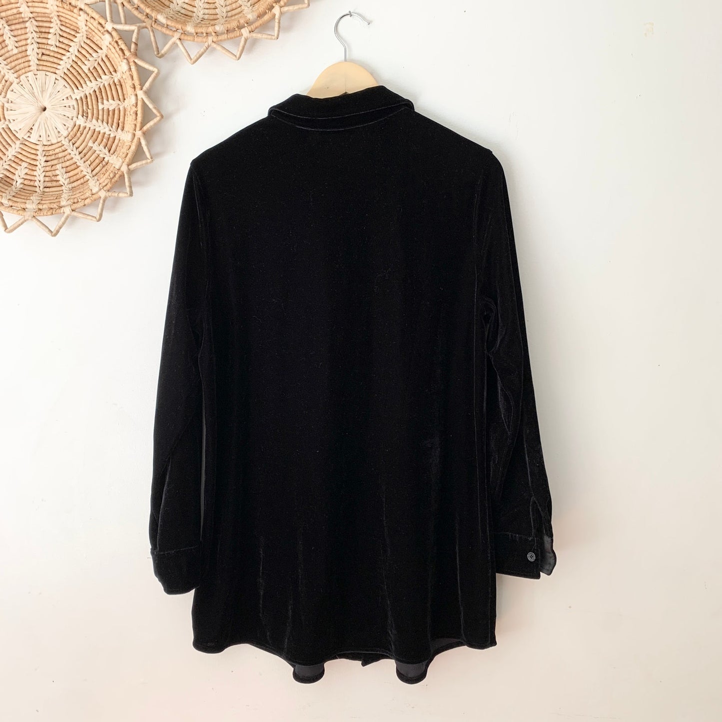 Soft Surroundings Black Velvet Boyfriend Tunic Relaxed Button Shirt Medium