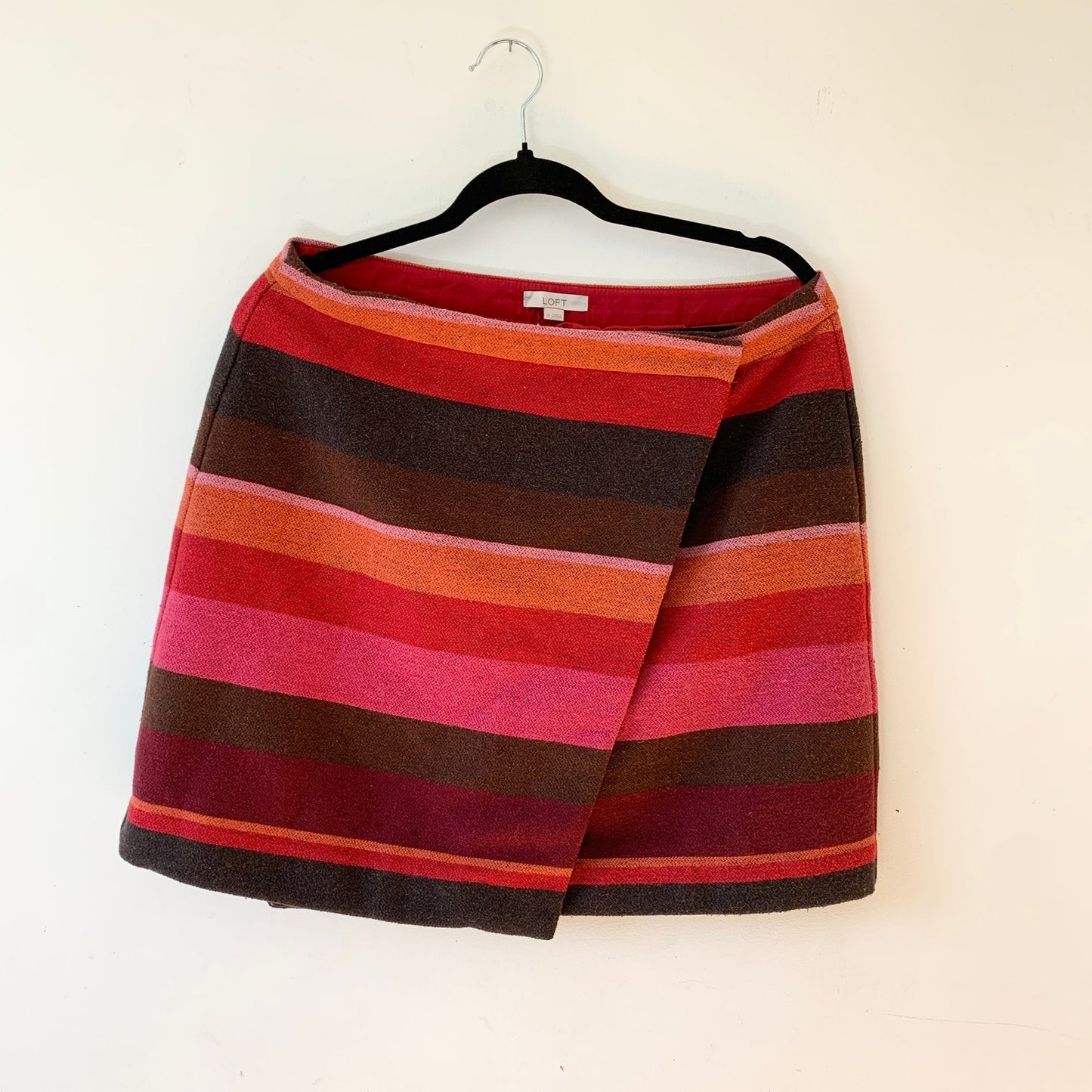 ANN TAYLOR LOFT Wool Pink Orange Brown Stripped Wrap Mini Skirt 10