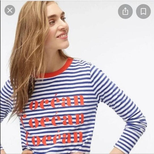 J. Crew French Striped L'Ocean Ocean Long Sleeve Red White Blue T-Shirt XS