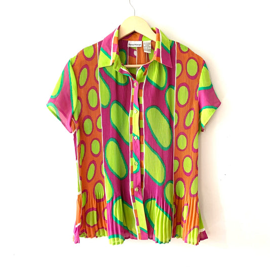 RENE MARGO Vintage Mod Colorful Printed Button Down Blouse Small