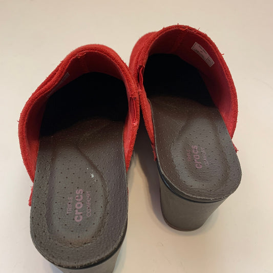 Crocs Red Suede Leather Clogs Mules Heel Sarah Size 7 Shoes Women's Like New