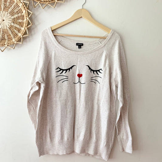 TORRID Kitty Cat Cotton Cream Crewneck Sweater 2X